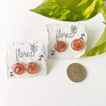 Load image into Gallery viewer, Red Flower Circle Studs