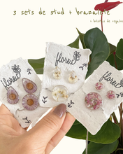 Load image into Gallery viewer, 3 Sets Stud + Brazalete - Plateado - (Bolsita de Regalo GRATIS)