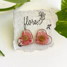 Load image into Gallery viewer, Red Flower Heart Studs