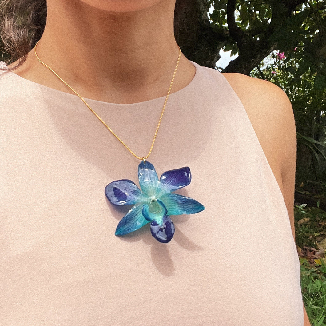 Blue Dendrobium Orchid Necklace