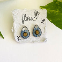 Load image into Gallery viewer, Blue Flower Teardrop Studs
