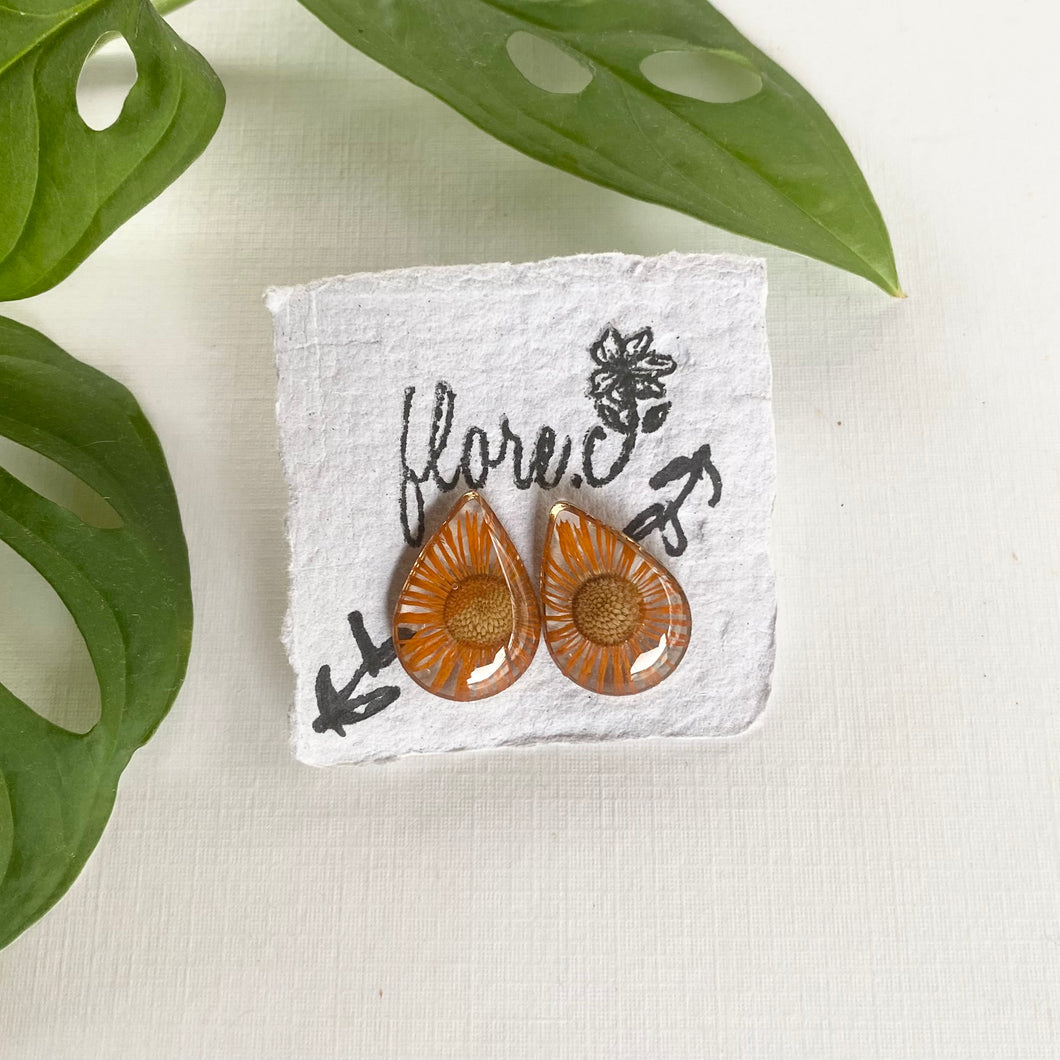 Orange Flower Teardrop Studs
