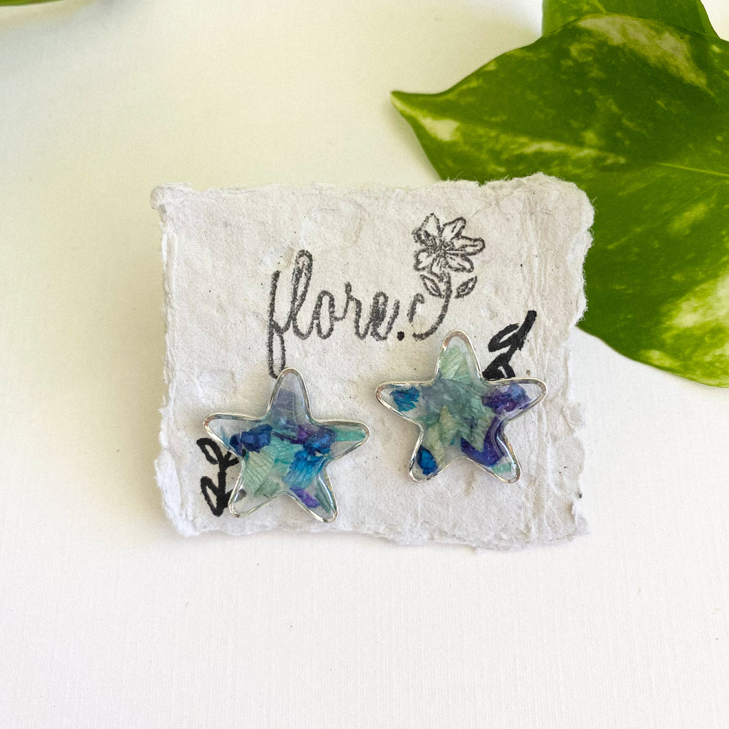 Blue Orchid Petals Star Studs