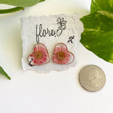 Load image into Gallery viewer, Red Flower Heart Studs
