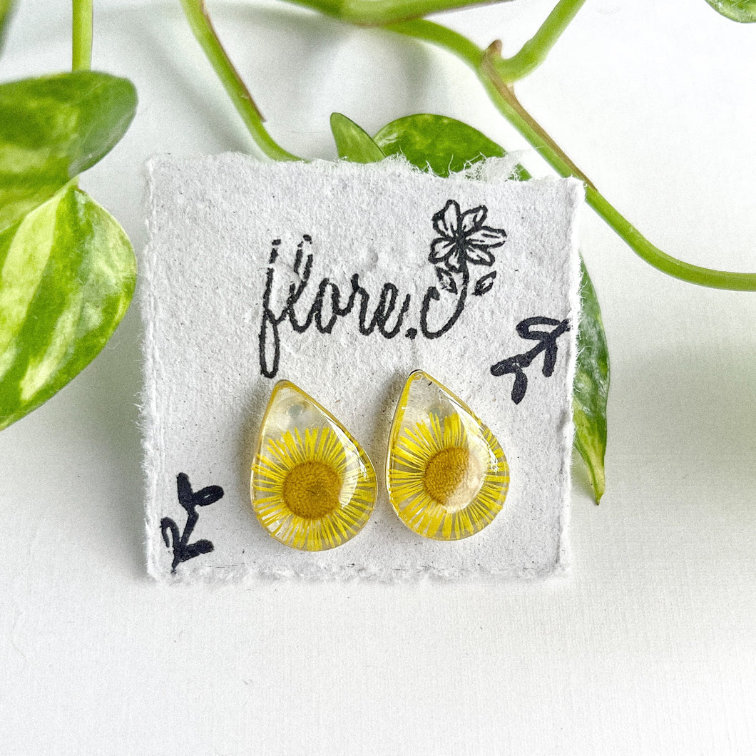 Yellow Flower Teardrop Studs